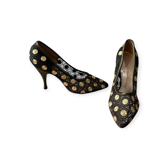 Rare Vintage David Evins Black Lace Heels – Hand-Painted Soles, Size 6B - Picture 7 of 13